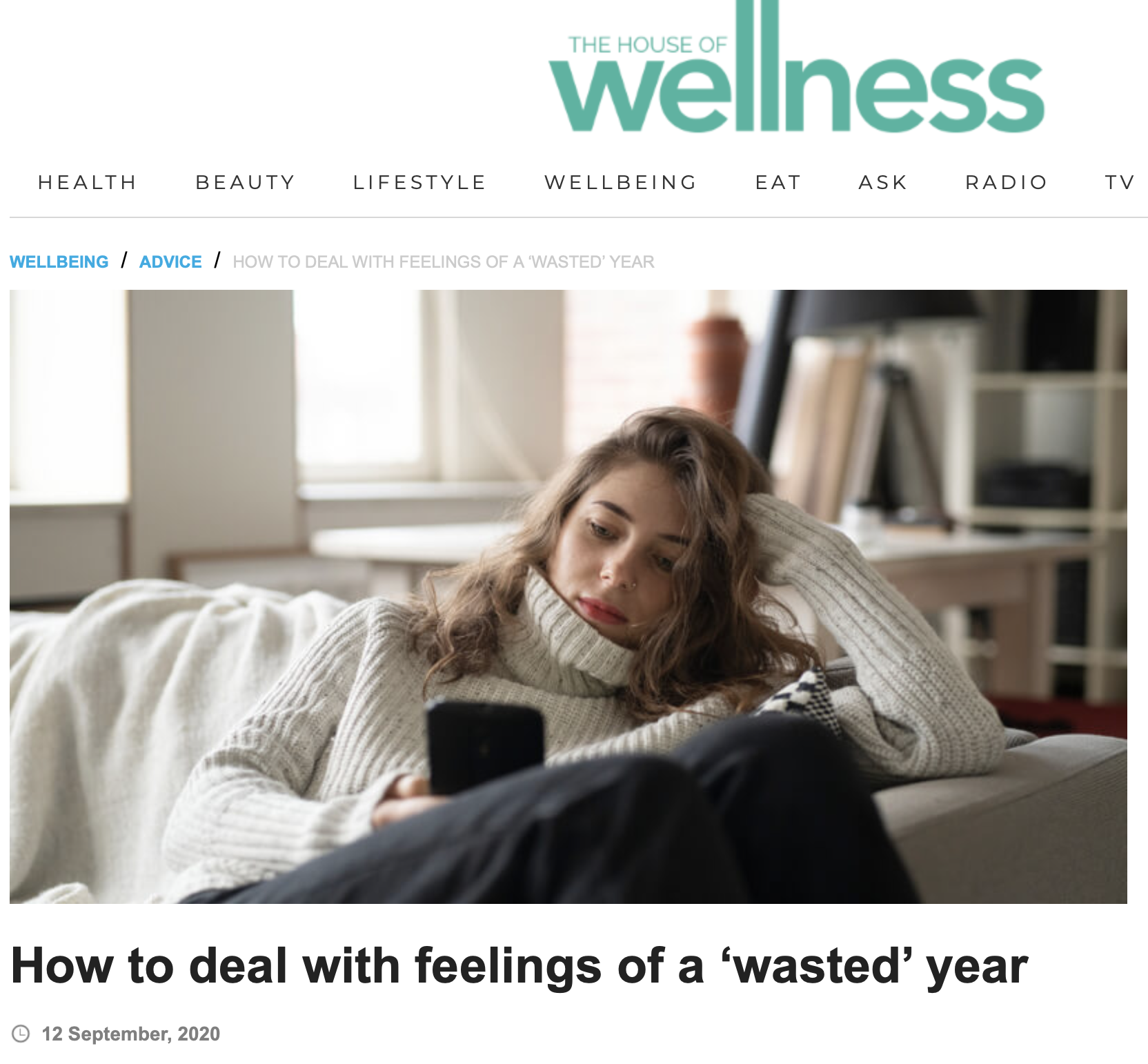 Screenshot of House of Wellness Article