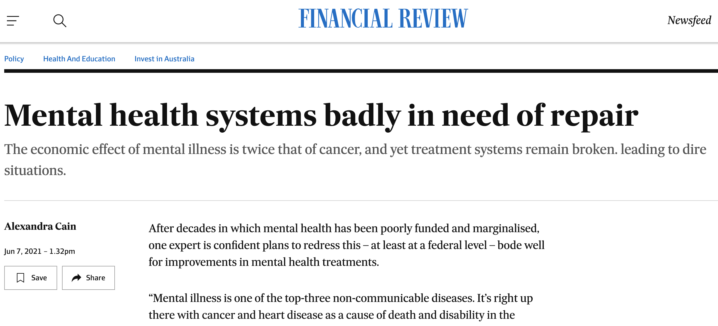 Screenshot of AFR_article