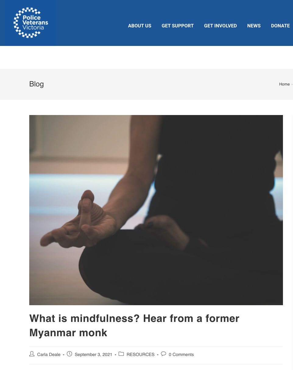 Screenshot of Mindfulness article for Police Veterans