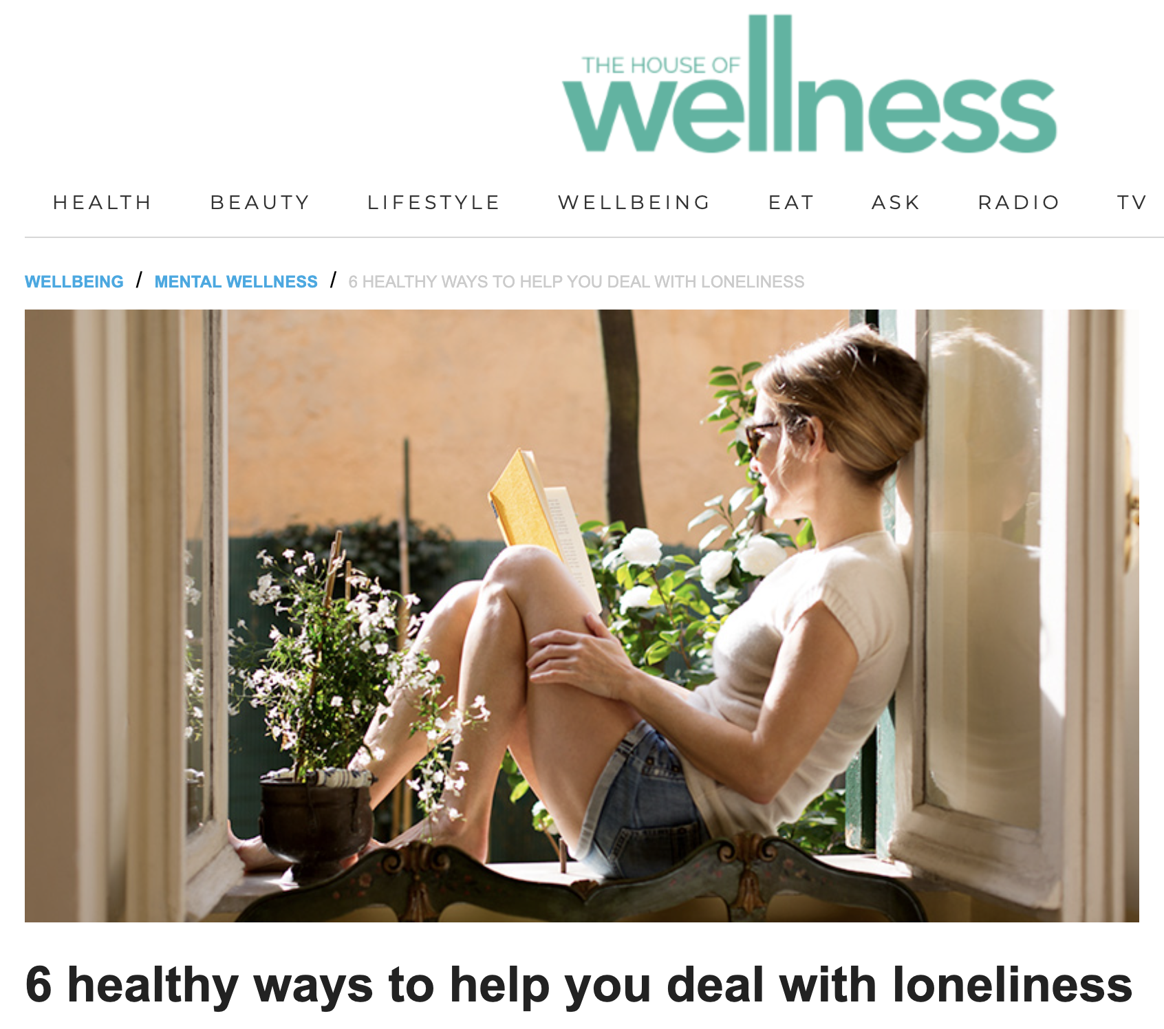 Screenshot of House of Wellness article